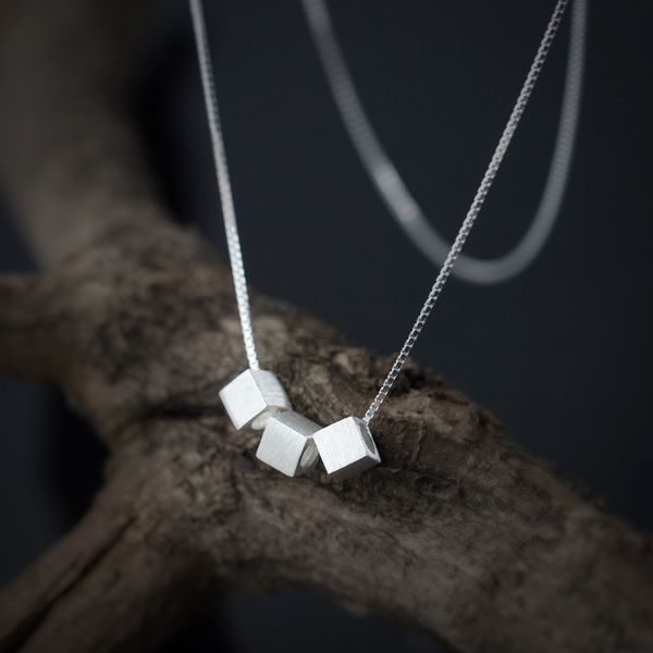 

new 925 sterling silver fashion simple geometric cube personality wedding evening necklace d1505