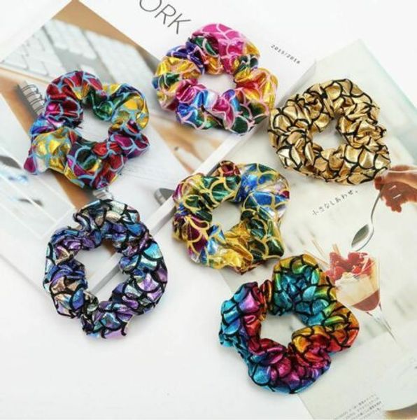 

mermaid scale hair scrunchie handmade fish scale print elastic hair bobble band hairbands scrunchies ponytail holder hair accesseriesc121801, Slivery;white
