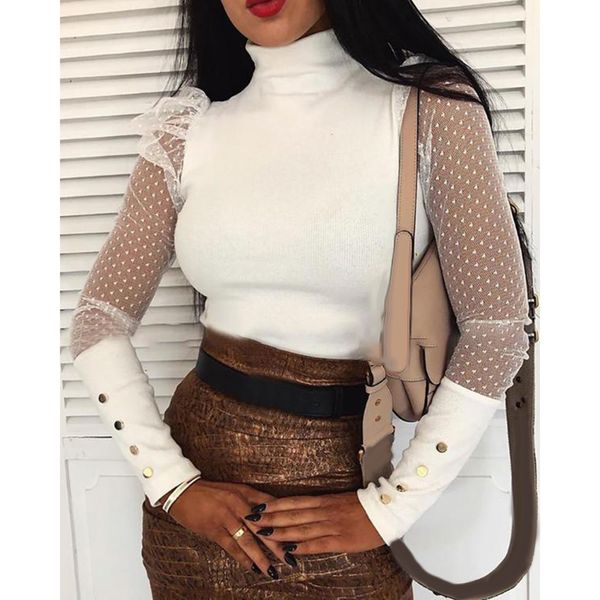 

ladies women blouse evening long sleeve shirt solid cocktail, White