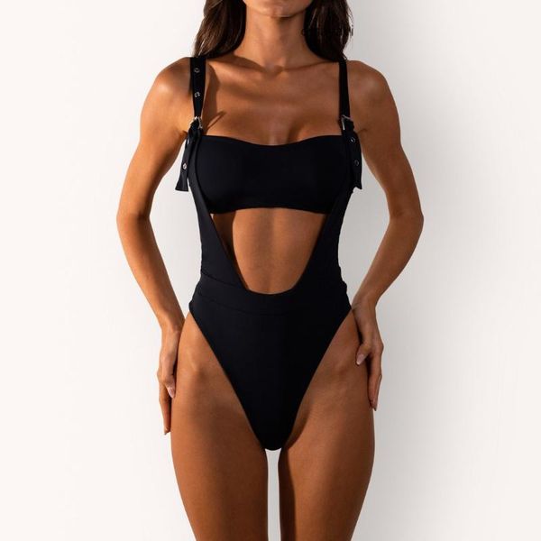 Damen Bademode Schwarz Einteiliger Badeanzug Ausschnitt Badpak Fused Monokini Tanga Nylon Spandex Badeanzug 2021 Sommer Frauen Sexy