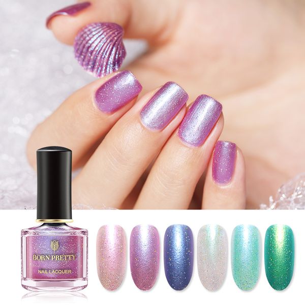 

born pretty 6ml pearlescent nail polish green silver pink mixed colors glitter pearl conch holographic nail art varnish