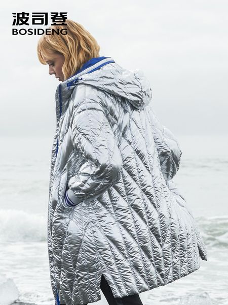 

bosideng 2018 new style winter long down coat women metal silver blue lining zipper waterproof fashion b80132112, Black