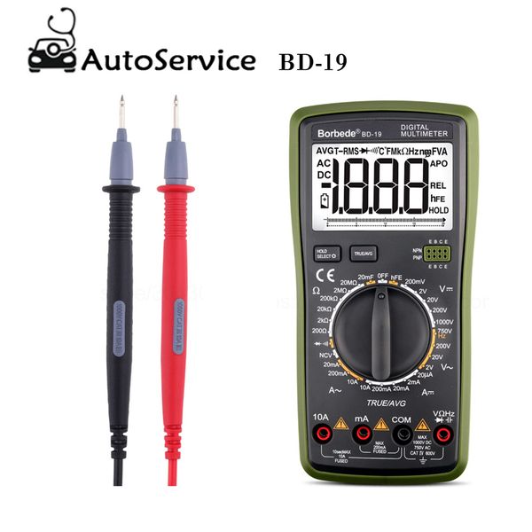 

professional true rms 2000 counts digital multimeter lcd dc ac voltage current resistance capacitance ncv diode tester bd-19