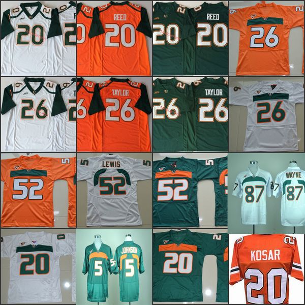 

#20 bernie kosar miami hurricanes football jersey chad thomas andre johnson george mira vinny testaverde jim dooley frank gore miami jersey, Black