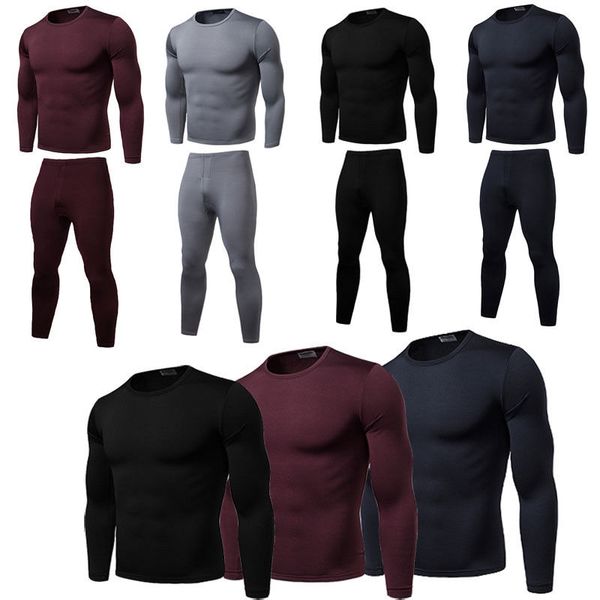 

men's tactical thermal outdoor sports elastic underwear cycling bicycle winter warm base layers tight & pants set 40, Black