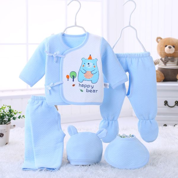 

cartoon newborn boys girls clothing 5pcs baby cotton clothes hat pants sleepwear suit outfit sets 0-3m new, White