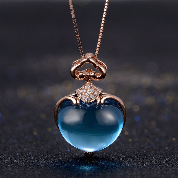 

7ct ocean blue z 18k rose gold diamond pendant natural necklace heart design valentine gift fine jewelry gemstome pendant, Silver