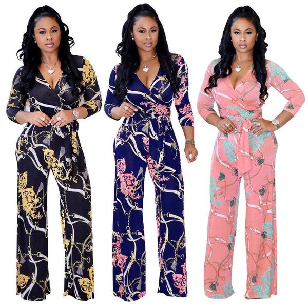 

plus size women floral v-neck long sleeve bodycon playsuits casual long floral jumpsuit, Black;white