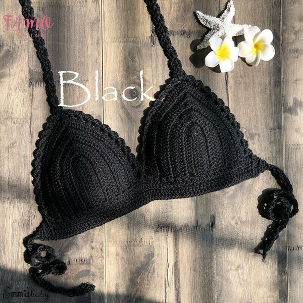 

2020 polyester bikini knit handmade swimsuit women mini bikini crochet swimwear micro summer bra bathingsuit brazilian top, White;black