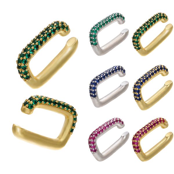 

hecheng 1pc cz rainbow rectangle ear stud earrings ear clip wholesale for women gold silver color charm jewelry ve125
