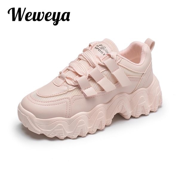 

weweya pink chunky sneakers women shoes zapatillas mujer femmes chaussures woman vulcanize shoes platform tenis feminino 35-40, Black