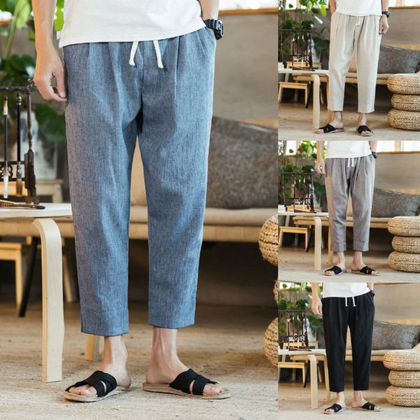 

men joggers sweatpants men's trousers men's new style fashion flax retro trousers large individualized printed trouser m-5xl, Black