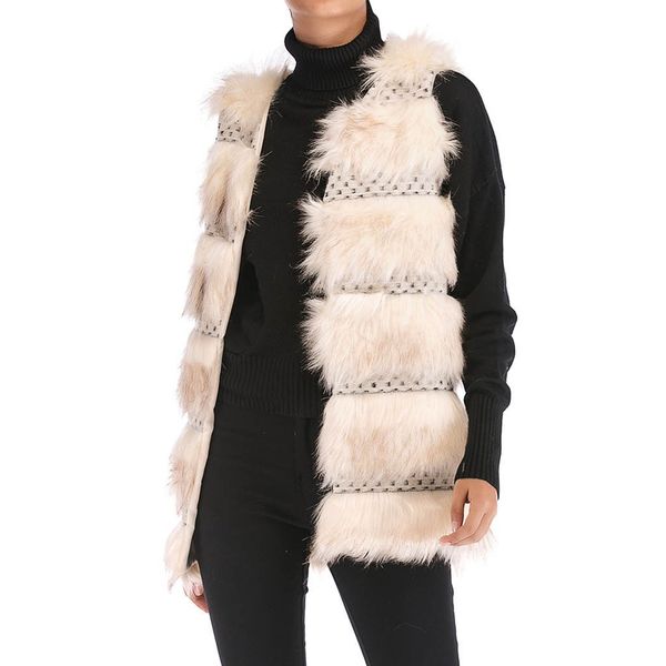 

2019 winter waistcoat for women plush chalecos mujer faux fur solid casual sleeveless warm vest waistcoat warm cashmere cardigan, Black;white