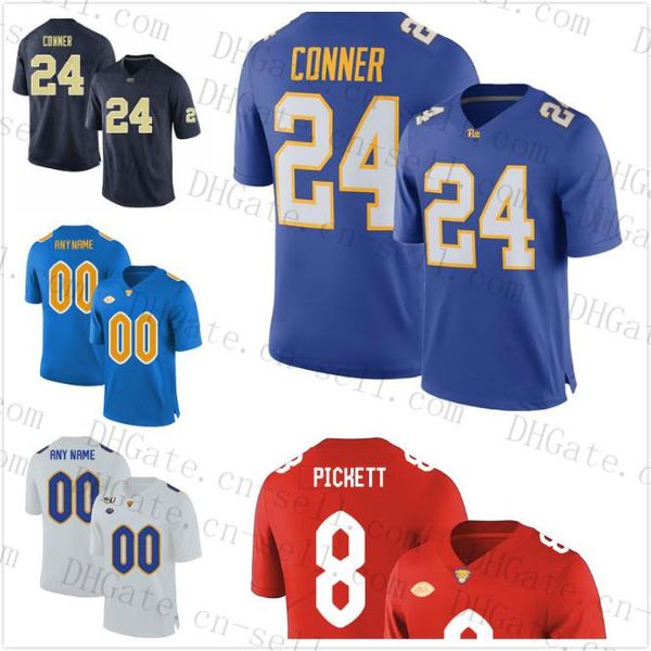 

custom 2019 ncaa pittsburgh panthers pitt football navy blue royal gold white any name number 24 conner 8 kenny pickett 12 nick patti jersey, Black