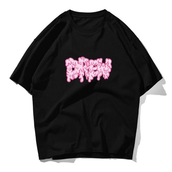 

men designer stylish solid color alphabet pattern smiling short-sleeved t-shirt men's men's and women's high street trend, White;black