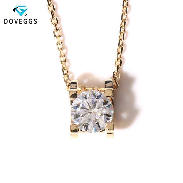 

doveggs 14k 585 yellow gold 1ct 6.5mm f color moissanite pendant necklace for wommen wedding office ladies necklace, Silver