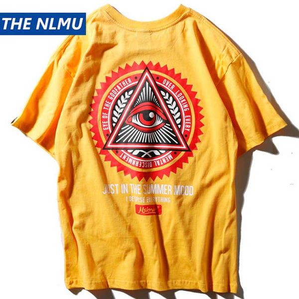 

2020 summer eye print t shirts men's hip hop t-shirt godfather printed casual cotton tees streetwear tshirt yellow wo219, White;black