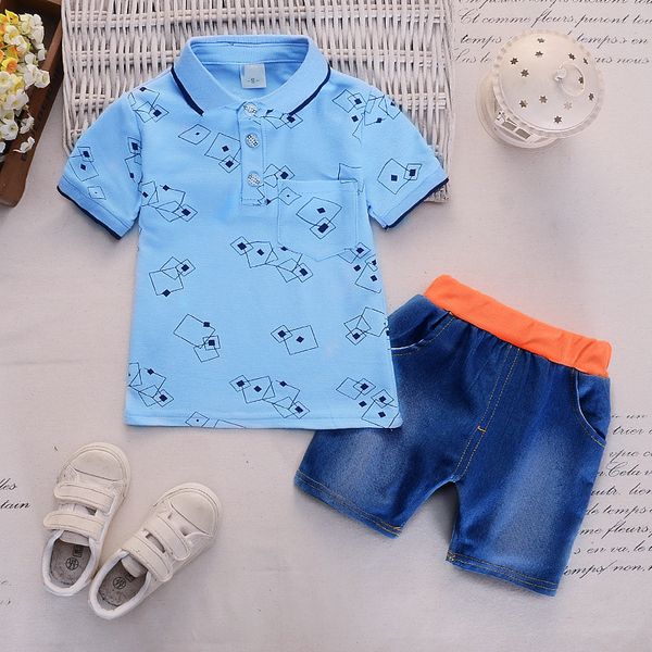 

baby boy summer clothes korean turn-down collar short sleeved t-shirts + middle pants outfits kids bebes jogging suits tracksuit, White