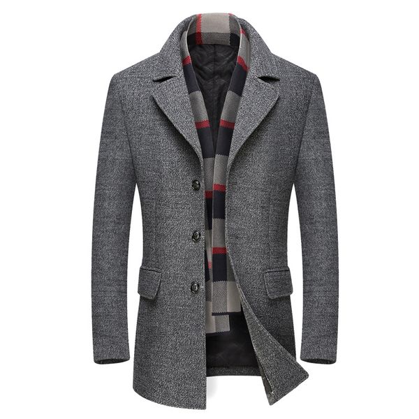

wool men winter wool coat men's casual warm thick solid color simple blends woolen pea coat male trench, Black