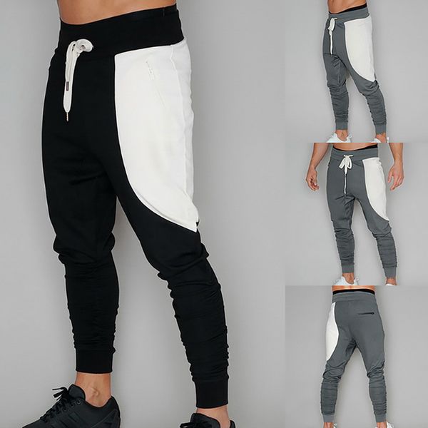 

oeak mens joggers sweatpant patchwork drawstring sport pants 2019 mens gymwear bodybuilding sportwear male casual trousers new, Black