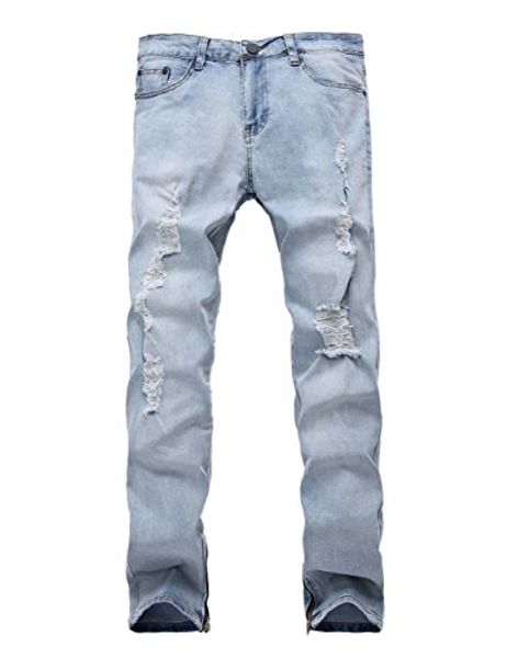 

мужская stretch ripped проблемные джинсы с боковыми молниями, Blue