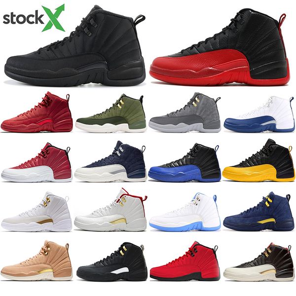 

with socks gym red 12 12s basketball shoes men bulls michigan the master black white gamma blue mens trainer sports sneakers 40-47