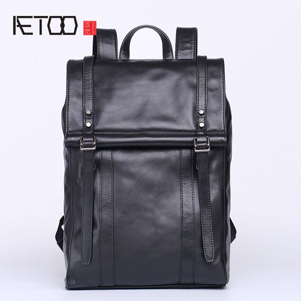 

aetoo vintage mad horse leather shoulder bag, male personality handmade head leather backpack, computer bag