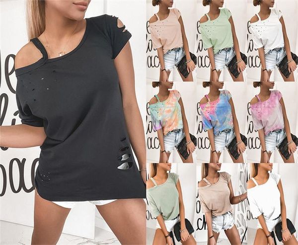 

hollow out short sleeve crew neck casual female clothing summer womens designer tshirt tie dye, White