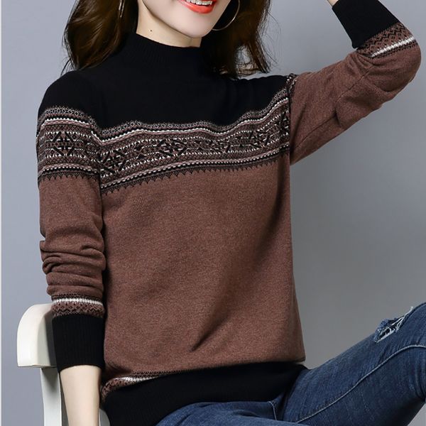 

autumn winter vintage sweater women 2019 turtleneck jersey mujer invierno long sleeve ladies pullover elastic pull femme, White;black