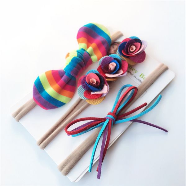 

3pcs / set nylon color hair band bow children p hair accessories set, Slivery;white