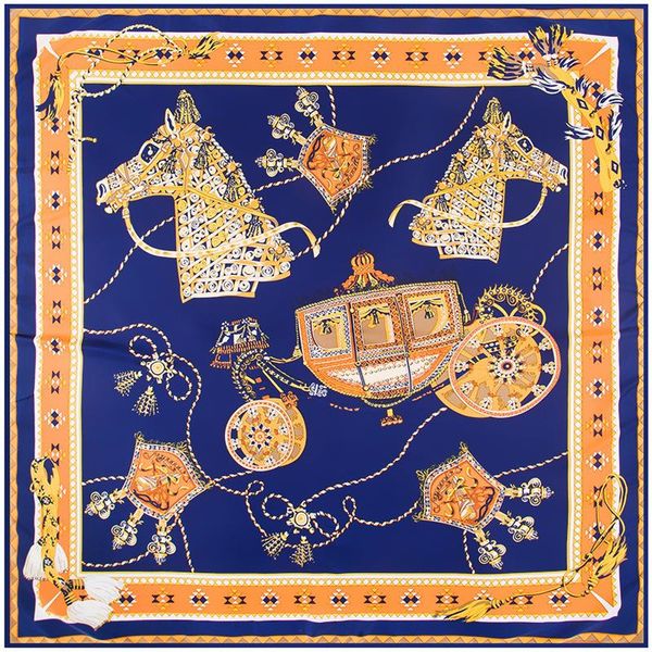 

130x130cm imitation silk blanket women autumn winter fashion brand printed horse h scarf large twill silk shawls and scarves