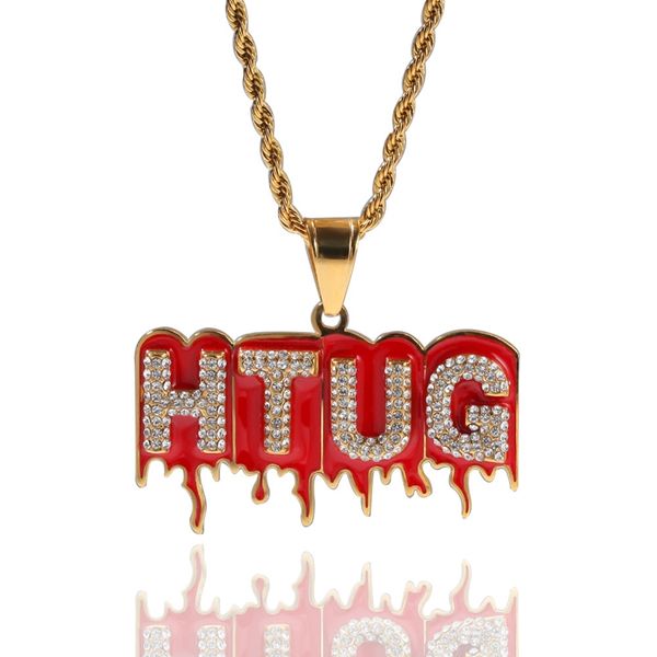 

red broken oil drop letter necklace mens hip hop jewelry hipster rap necklace
