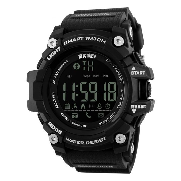 SKMEI Bluetooth Calorías Podómetro Deportes para hombres Reloj inteligente digital electrónico Relojes de pulsera militares impermeables de gran diámetro