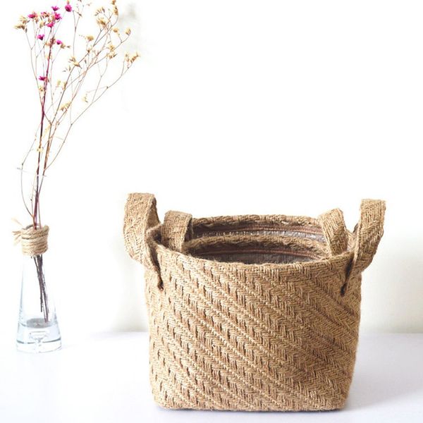 

easy-woven хранения корзины пеньки rope цветочный горшок грязной одежды прачечная hamper с ручками office для настольных sundries организато
