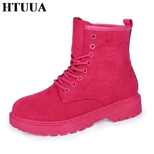 

htuua 2018 autumn ladies shoes casual ankle boots for women flat heels platform sneakers motorcycle boots bottes femme sx1498, Black