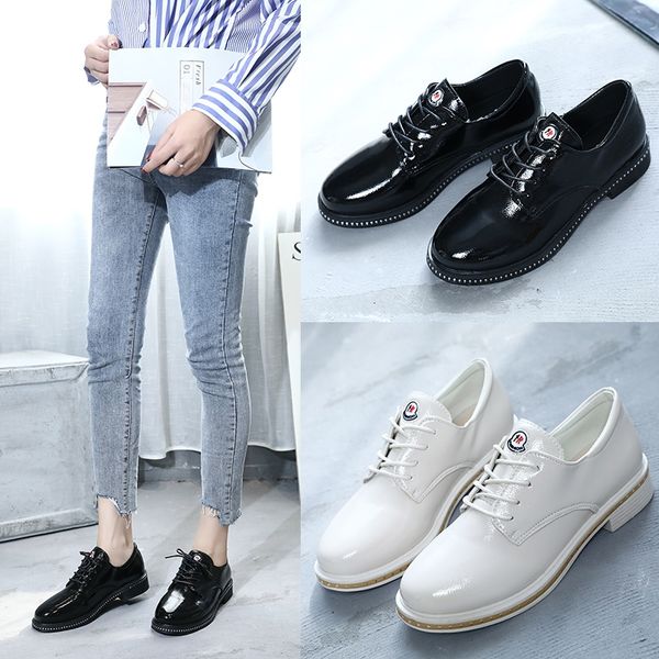 

british style oxford women autumn leather oxfords low heels new fashion casual lace up women shoes retro brogues casual shoes, Black