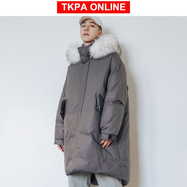 

мужчины streetwear зимняя куртка 2020 mens корейского меха с капюшоном куртки puffer длинные пальто мужской harajuku толстые hip hop parka, Black