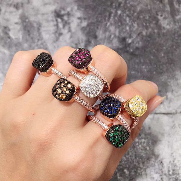 

honeycomb style full zircon ring green yellow red blue black white color crystal rings for women fashion jewelry bijoux gift, Slivery;golden