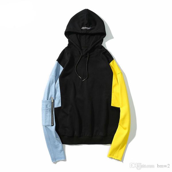 

long sleeve patchwork men's hoodies pockets hip hop new design warm hoodie sweatshirt jacket cool sweat homme, Black