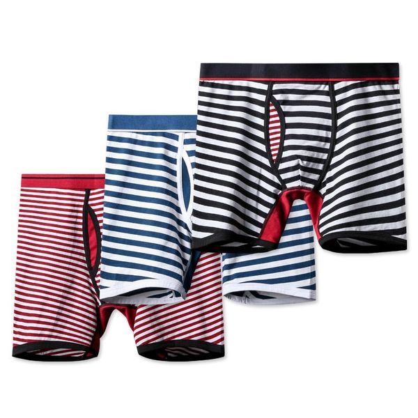 

2020 new men's striped underwear fashion active long boxer brief breathable underwears mens comfortable underpants 8 colors size m-3xl
