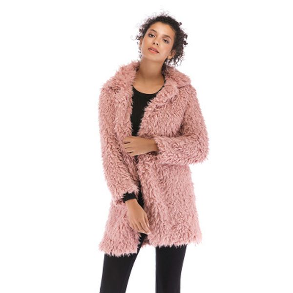 

европа и соединенные штаты осень и зима женская новая имитация ягненка волос куртка сплошной цвет темперамент дикий с длинными рукавами плюш, Black