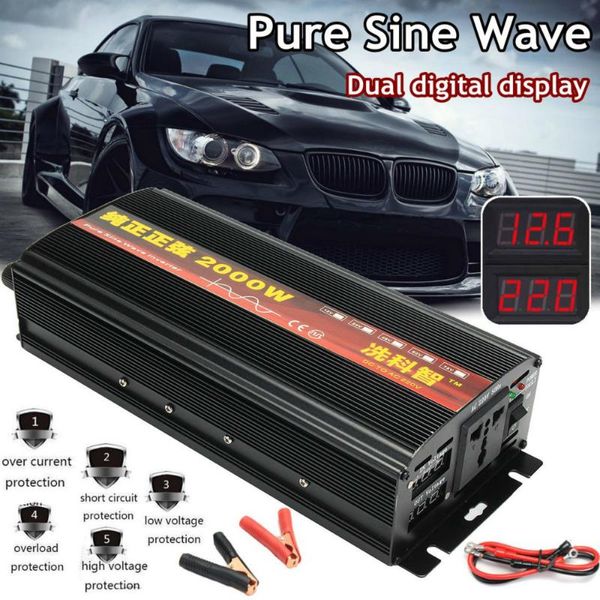 

inverter 12v/24v 220v 2000/3000/4000w voltage transformer pure sine wave power inverter dc12v to ac 220v converter 2 led display