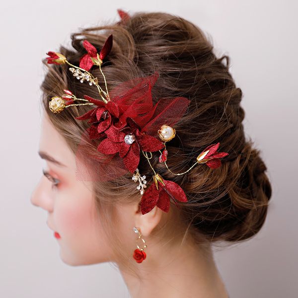 2020 Burgundy Yarn Flower Barrettes Hair Accessories Fashion