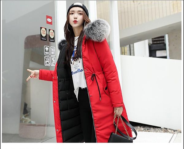 

veste d'hiver femmes 2019 coton-rembourrÃ© Ã©paissir chaud long manteau femmes col en fourrure Ã capuche parka outwear femm, Black