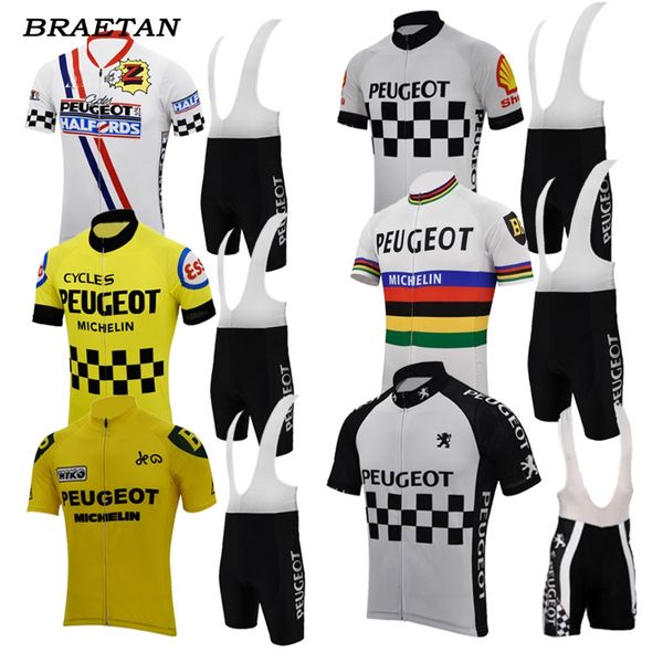 

peugeot cycling jersey set men short-sleeve polyester jersey&lycra short 3d gel pad ropa de ciclismo maillot road bike clothing, Black;blue