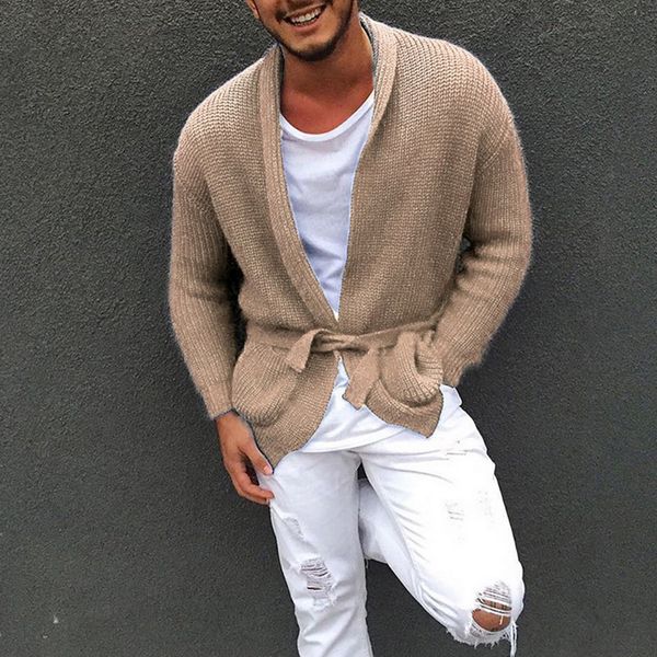 

shujin men 2019 brand concise shawl-collar sweater coat cardigan male solid color slim mens sweater cardigan coat, White;black