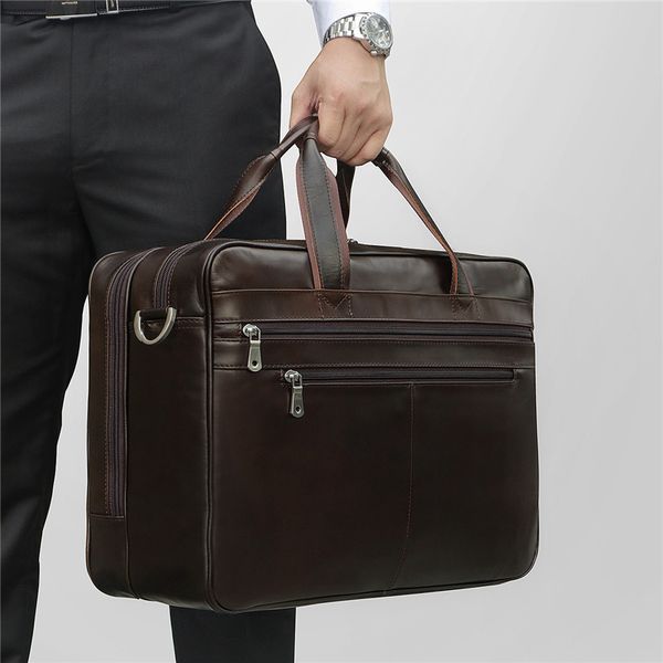 

nesitu black coffee large big genuine leather 15.6'' 17'' lapmen briefcase business travel messenger bags portfolio m731