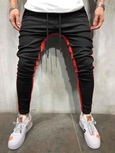 

side stitching color matching simple casual sports pants trousers spring autumn males pants mens designer pants, Black