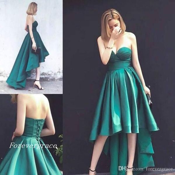 

2019 hunter green a line prom dress hi lo sweetheart lace up back sleeveless formal evening party gown custom made plus size, Black