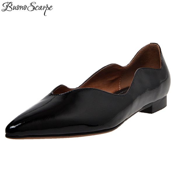 

pointed toe women flats real patent leather shallow mout mary janes shoes basic ladies flat shoes v shape woman single, Black